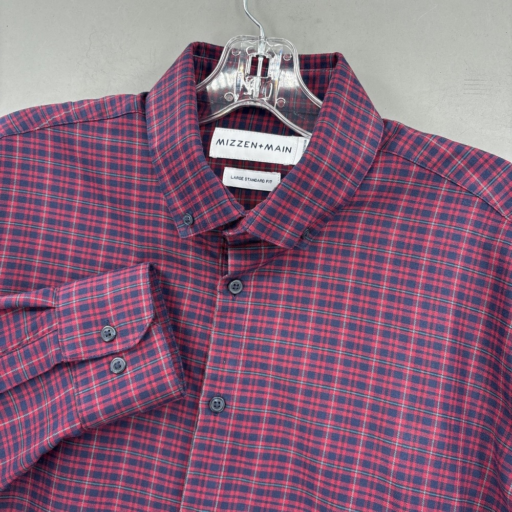 Mizzen+Main Shirt Mens Large Red Plaid Flannel Button Down Long Sleeve Casual